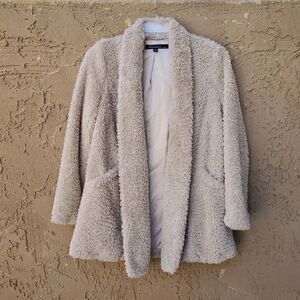NWOT Kenneth Cole New York Beige Open Front Teddy Coat